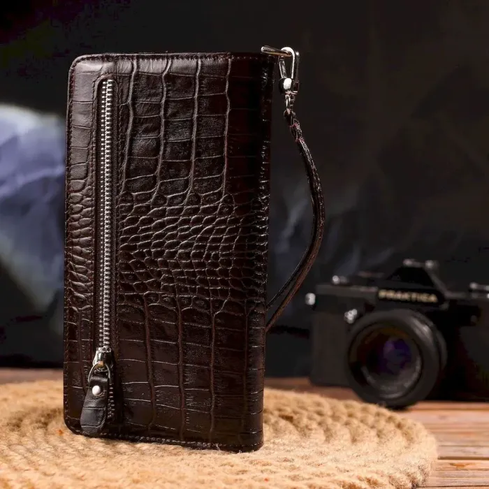 Функціональне портмоне клатч із натуральної шкіри CANPELLINI 21536 Коричневе