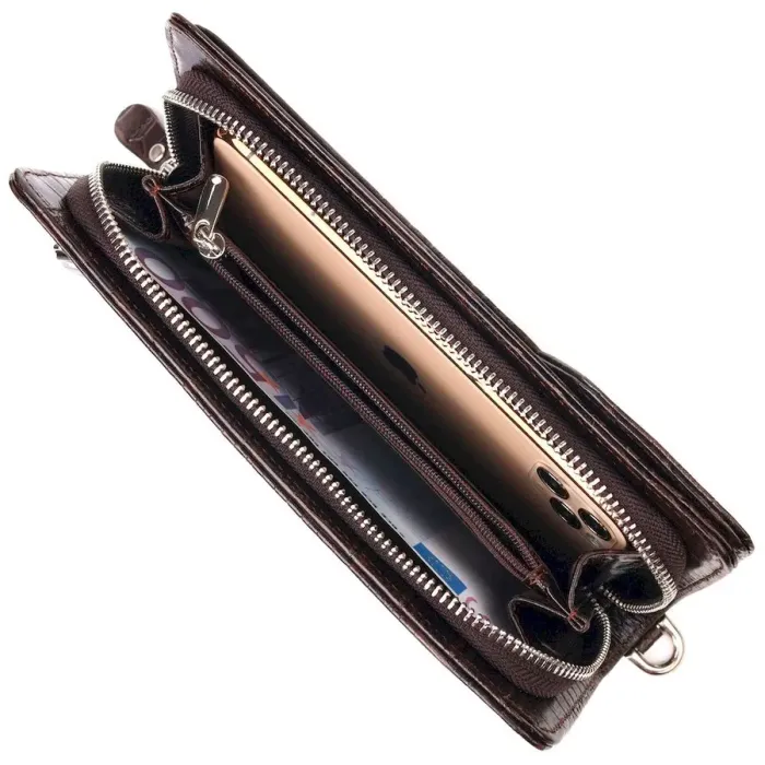 Функціональне портмоне клатч із натуральної шкіри CANPELLINI 21536 Коричневе