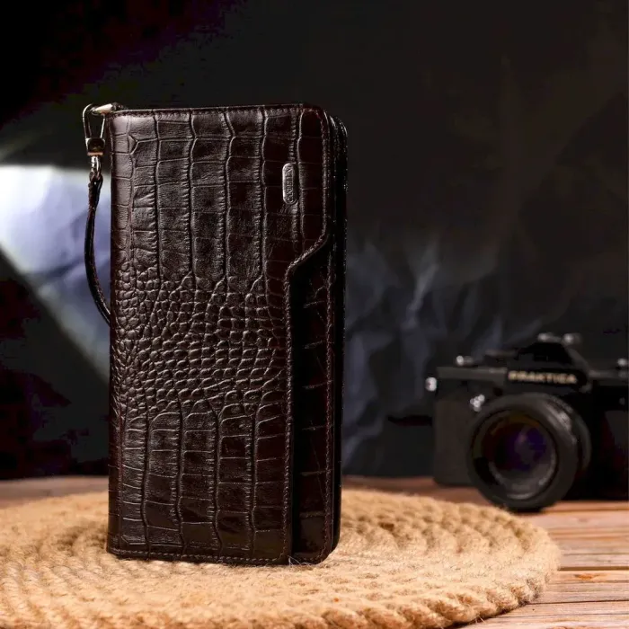 Функціональне портмоне клатч із натуральної шкіри CANPELLINI 21536 Коричневе