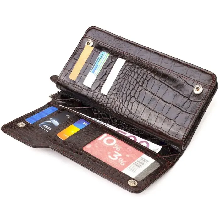 Функціональне портмоне клатч із натуральної шкіри CANPELLINI 21536 Коричневе