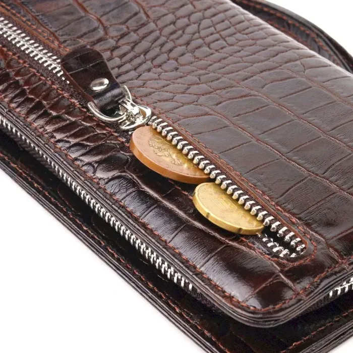 Функціональне портмоне клатч із натуральної шкіри CANPELLINI 21536 Коричневе