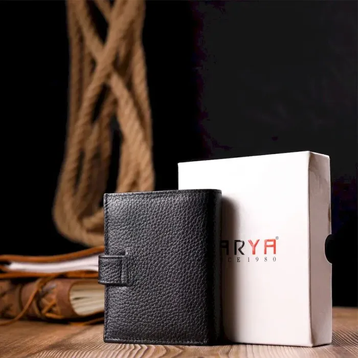 Функциональный вертикальный небольшой мужской кошелек из зернистой кожи KARYA 20992 Черный