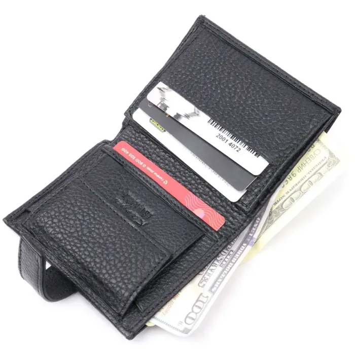 Функциональный вертикальный небольшой мужской кошелек из зернистой кожи KARYA 20992 Черный