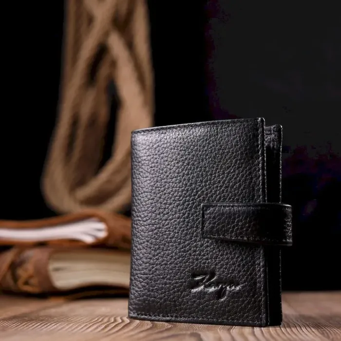 Функциональный вертикальный небольшой мужской кошелек из зернистой кожи KARYA 20992 Черный