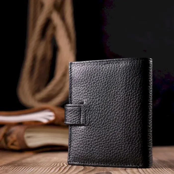 Функциональный вертикальный небольшой мужской кошелек из зернистой кожи KARYA 20992 Черный