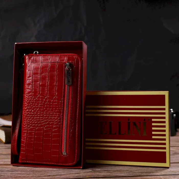 Функциональный клатч для женщин из натуральной кожи с тиснением под крокодила CANPELLINI 21920 Красный