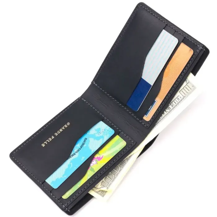 Функціональний шкіряний гаманець без застібки Україна GRANDE PELLE 16755 Чорний