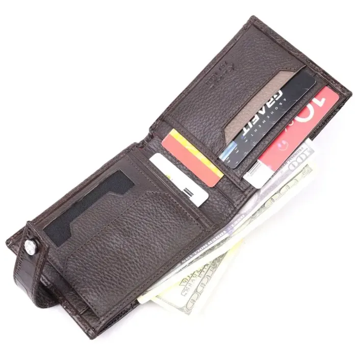 Функціональний чоловічий гаманець із фактурної шкіри KARYA 21069 Коричневий