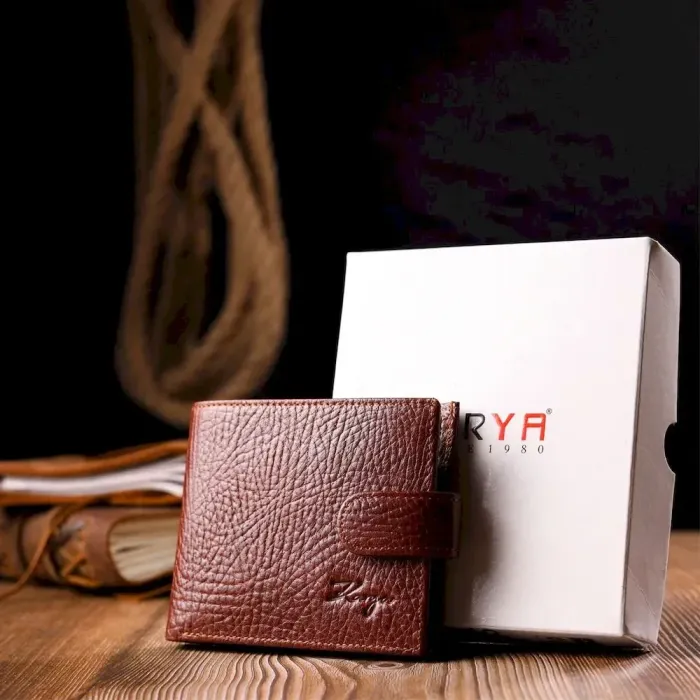 Функциональный мужской кошелек с хлястиком из натуральной кожи KARYA 21080 Светло-коричневый