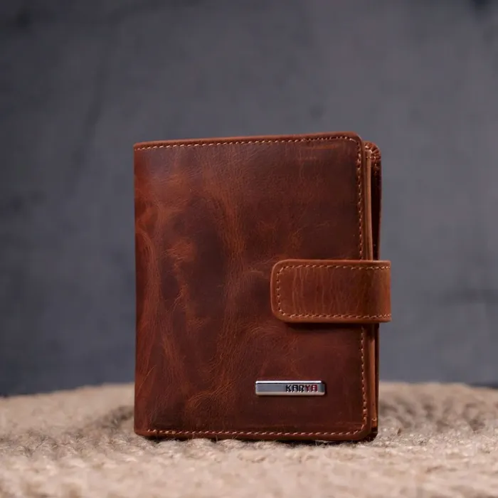 Функциональный мужской кошелек в винтажной коже KARYA 21369 Рыжий