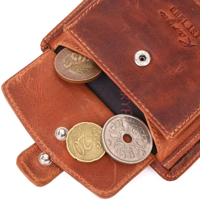 Функциональный мужской кошелек в винтажной коже KARYA 21369 Рыжий