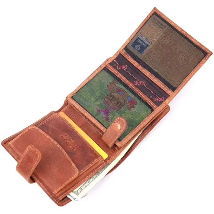 Функциональный мужской кошелек в винтажной коже KARYA 21369 Рыжий