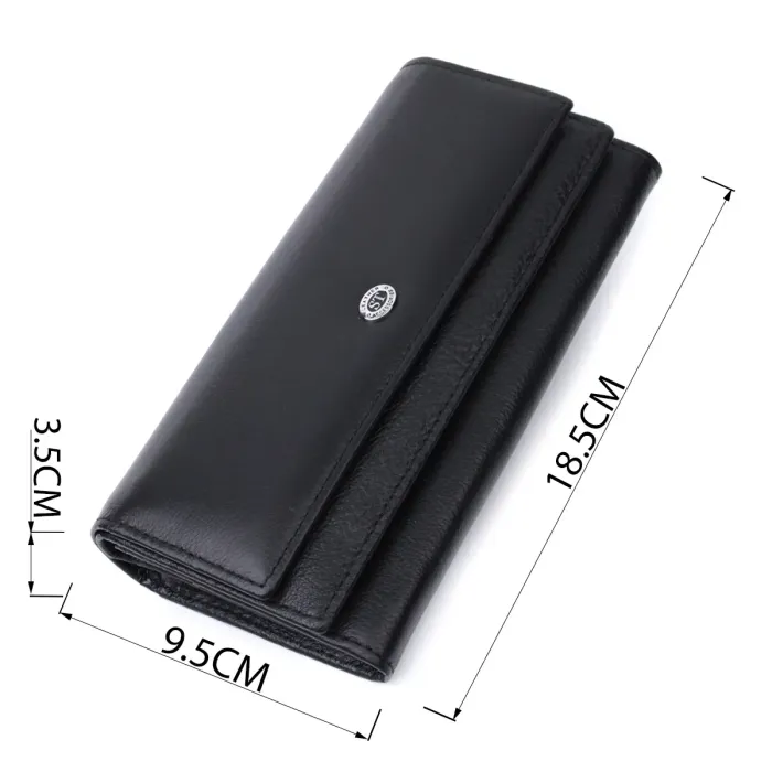 Функциональный женский кошелек с двумя клапанами из натуральной кожи ST Leather 22696 Черный