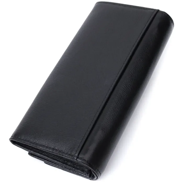 Функциональный женский кошелек с двумя клапанами из натуральной кожи ST Leather 22696 Черный