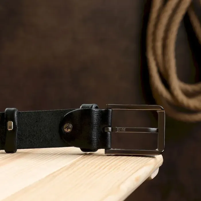 Гладкий мужской ремень батал Vintage 20712 Черный