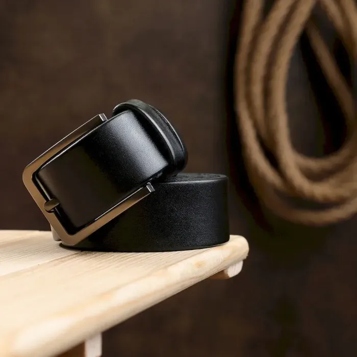 Гладкий мужской ремень батал Vintage 20712 Черный