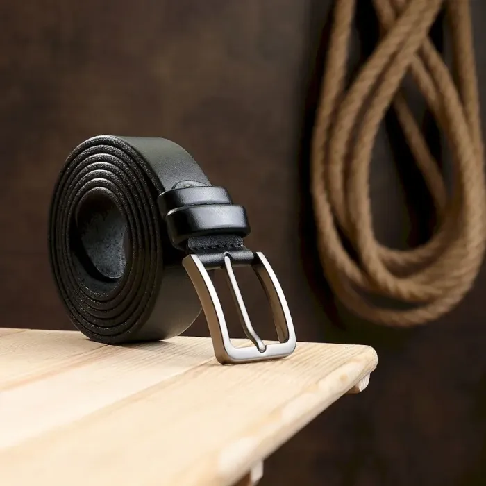 Гладкий мужской ремень батал Vintage 20712 Черный