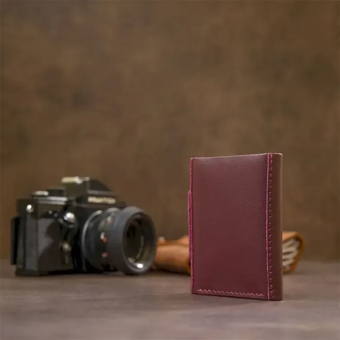 Глянсове шкіряне портмоне GRANDE PELLE 11456 Бордовий