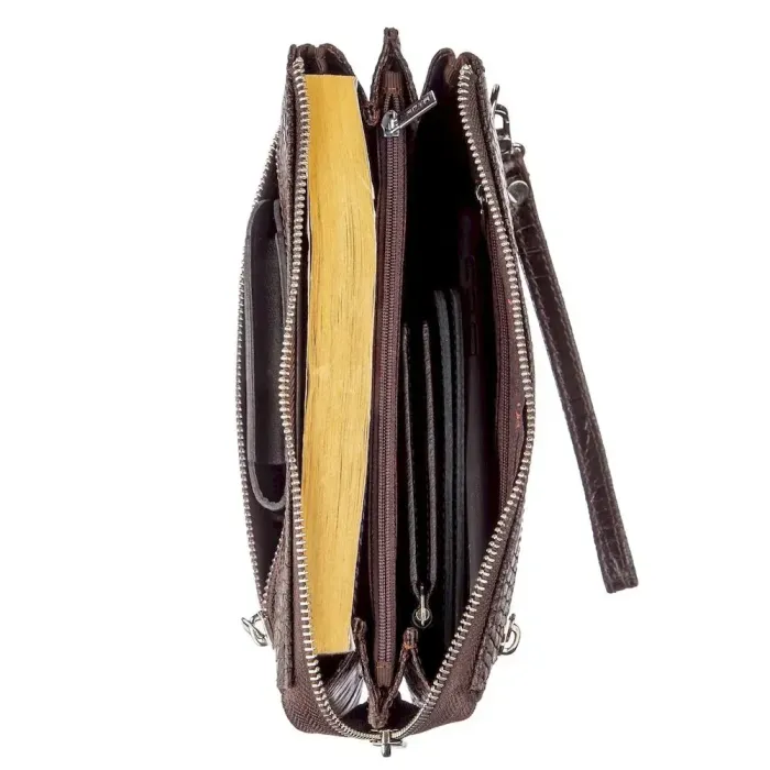 Горизонтальная барсетка из натуральной кожи 17358 KARYA Коричневая