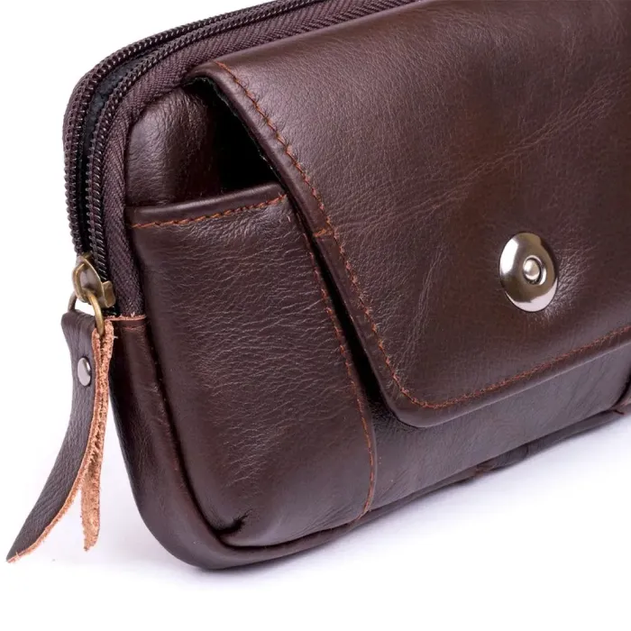 Горизонтальна барсетка на ремінь штанів шкіряна Vintage 20354 Коричнева
