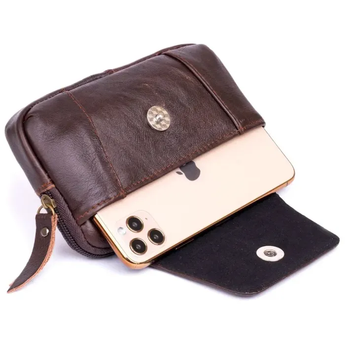 Горизонтальна барсетка на ремінь штанів шкіряна Vintage 20354 Коричнева