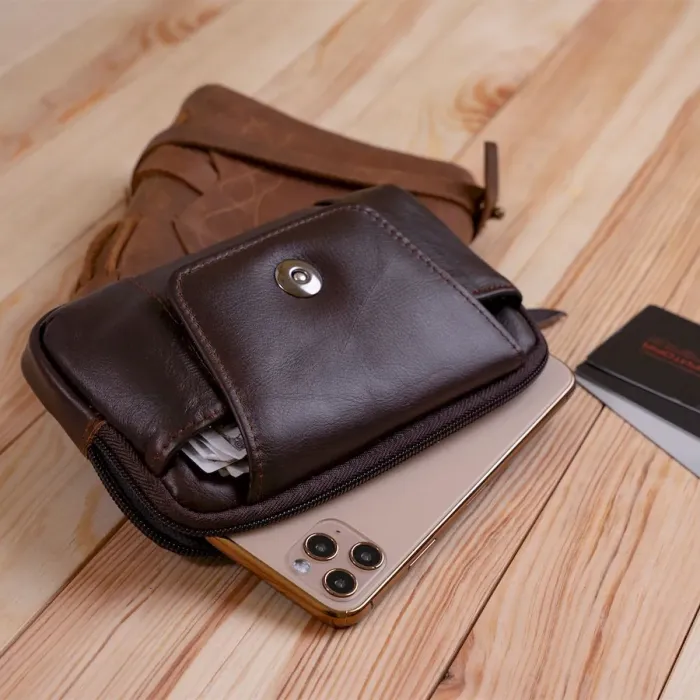 Горизонтальна барсетка на ремінь штанів шкіряна Vintage 20354 Коричнева