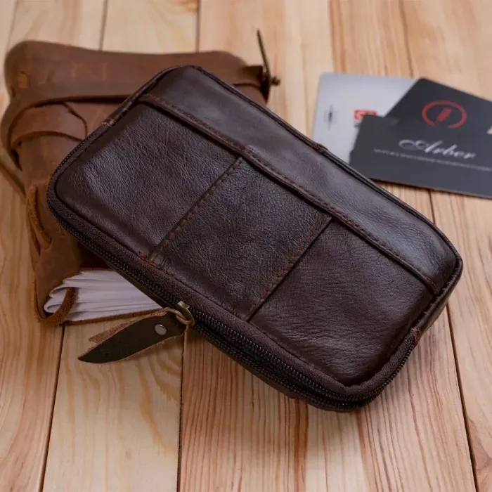 Горизонтальна барсетка на ремінь штанів шкіряна Vintage 20354 Коричнева