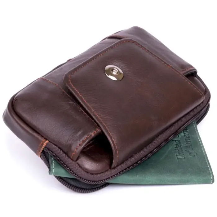 Горизонтальна барсетка на ремінь штанів шкіряна Vintage 20354 Коричнева