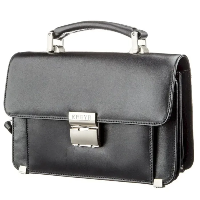Горизонтальна чоловіча барсетка у гладкій шкірі 17390 KARYA Чорна