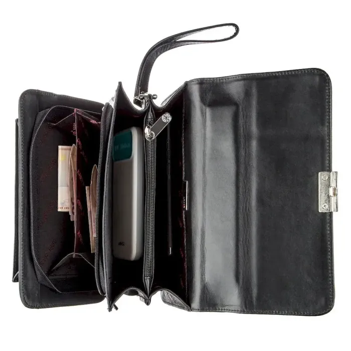 Горизонтальна чоловіча барсетка у гладкій шкірі 17390 KARYA Чорна