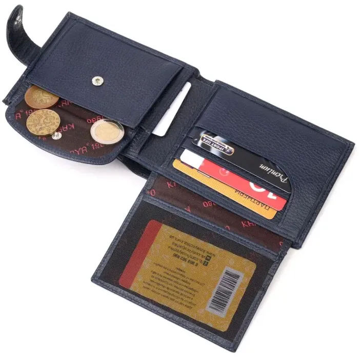 Горизонтальне чоловіче портмоне з хлястиком із натуральної шкіри KARYA 21085 Синій