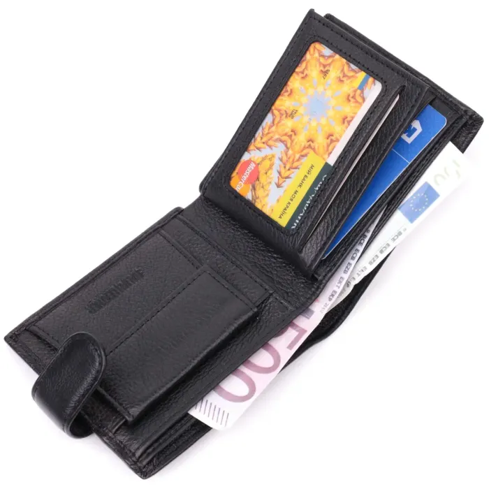 Горизонтальний гаманець середнього розміру з натуральної шкіри ST Leather 22454 Чорний