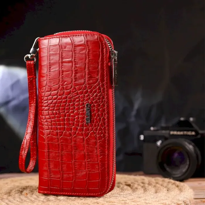 Горизонтальний яскравий гаманець для жінок із натуральної фактурної шкіри під крокодила CANPELLINI 21621 Червоний
