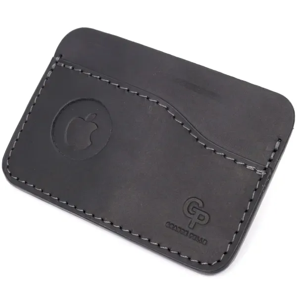Горизонтальний картхолдер з утримувачем для Apple AirTag з натуральної шкіри GRANDE PELLE 11611 Чорний