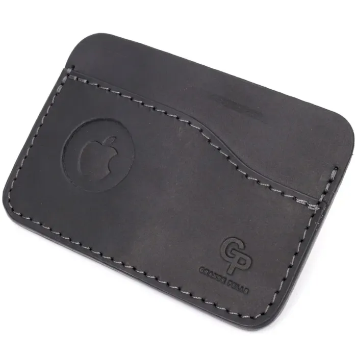 Горизонтальний картхолдер з утримувачем для Apple AirTag з натуральної шкіри GRANDE PELLE 11611 Чорний