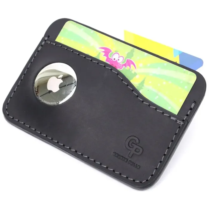 Горизонтальний картхолдер з утримувачем для Apple AirTag з натуральної шкіри GRANDE PELLE 11611 Чорний