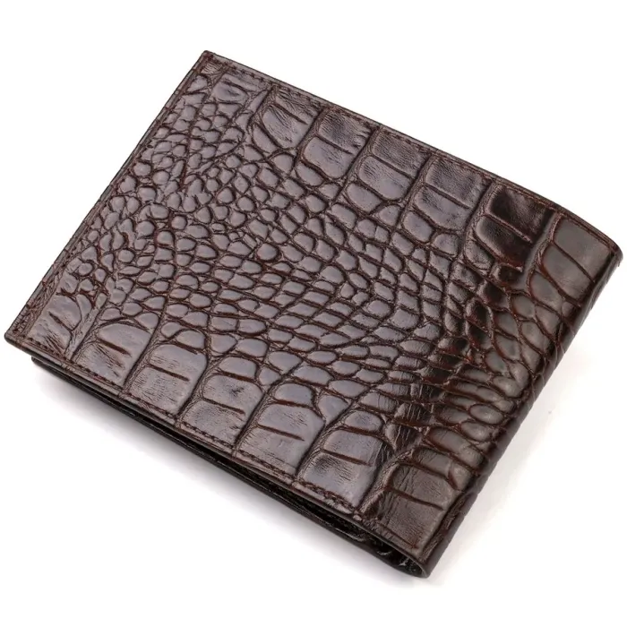 Горизонтальний чоловічий гаманець середнього розміру з натуральної шкіри з тисненням під крокодила CANPELLINI 21860 Коричневий