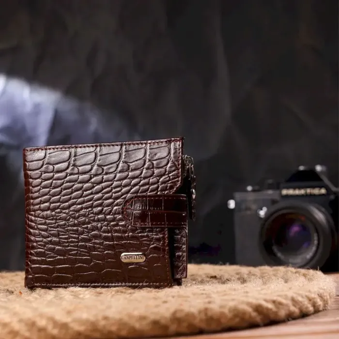 Горизонтальний чоловічий гаманець із натуральної фактурної шкіри CANPELLINI 21503 Коричневий