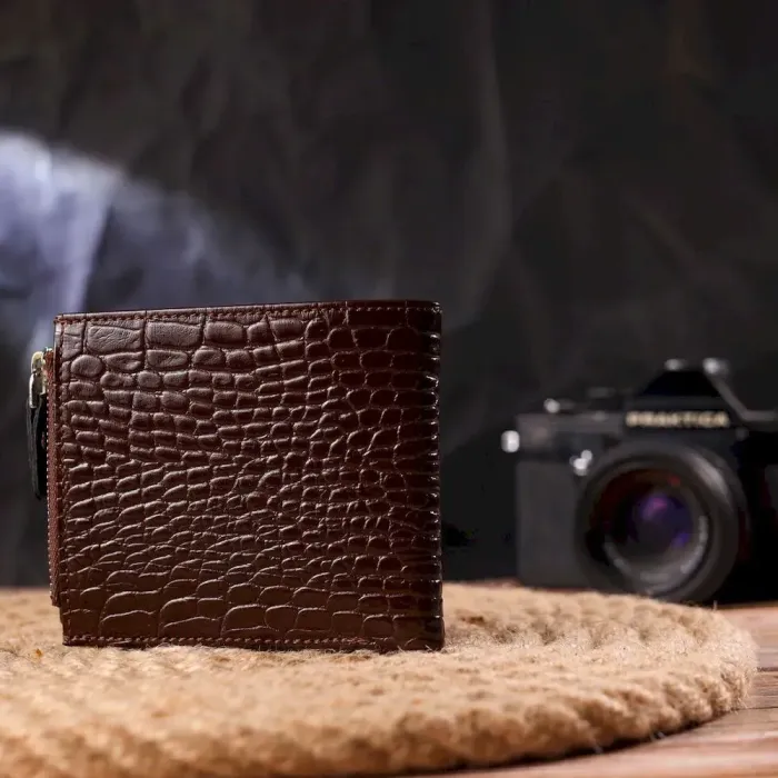 Горизонтальний чоловічий гаманець із натуральної фактурної шкіри CANPELLINI 21503 Коричневий