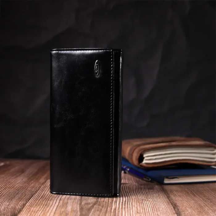 Горизонтальный женский кошелек из натуральной кожи KIVI 19087 Черный