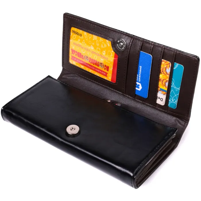 Горизонтальный женский кошелек из натуральной кожи KIVI 19087 Черный