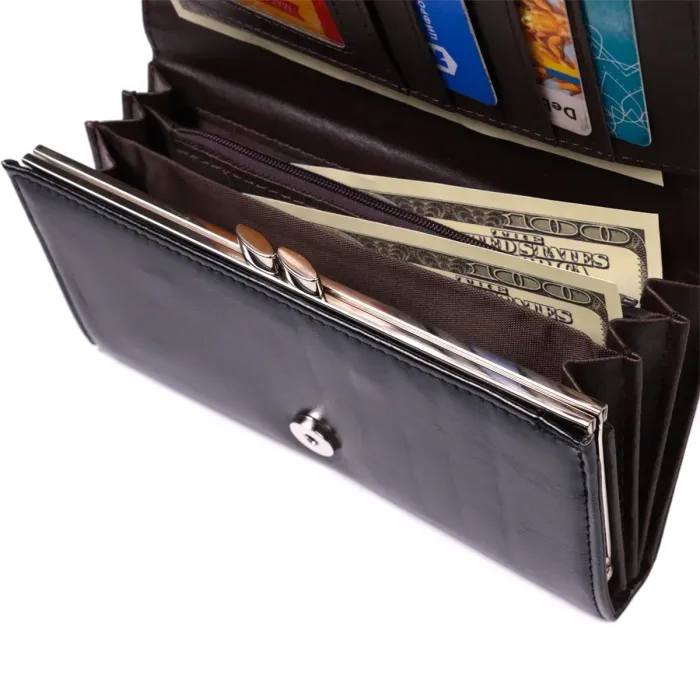 Горизонтальный женский кошелек из натуральной кожи KIVI 19087 Черный