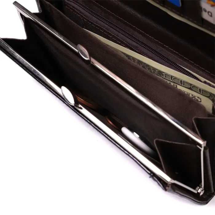 Горизонтальный женский кошелек из натуральной кожи KIVI 19087 Черный