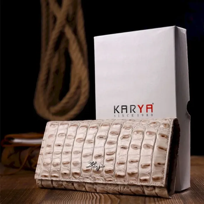 Жіночий гаманець з натуральної шкіри з тисненням під крокодила KARYA 21163 Бежевий