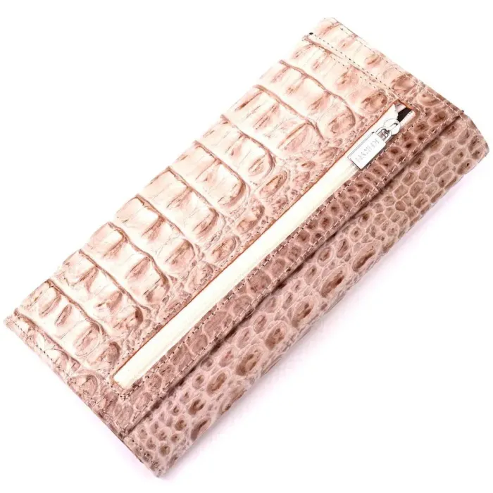 Жіночий гаманець з натуральної шкіри з тисненням під крокодила KARYA 21163 Бежевий