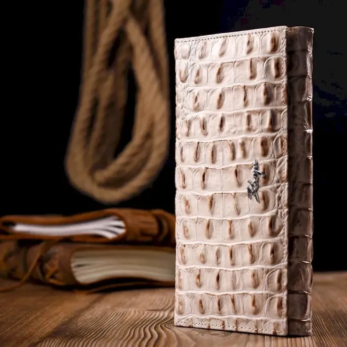 Жіночий гаманець з натуральної шкіри з тисненням під крокодила KARYA 21163 Бежевий