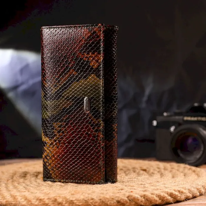 Горизонтальный женский кошелек из натуральной кожи с тиснением под змею CANPELLINI 21648 Разноцветный