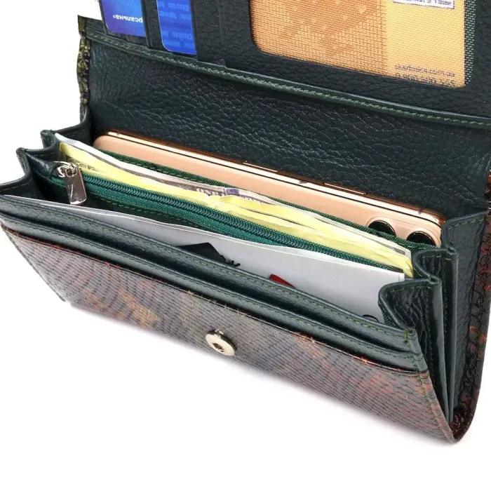 Горизонтальный женский кошелек из натуральной кожи с тиснением под змею CANPELLINI 21648 Разноцветный