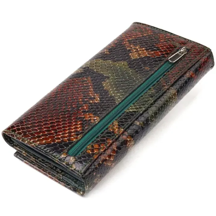 Горизонтальный женский кошелек из натуральной кожи с тиснением под змею CANPELLINI 21648 Разноцветный