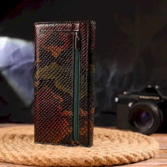 Горизонтальный женский кошелек из натуральной кожи с тиснением под змею CANPELLINI 21648 Разноцветный